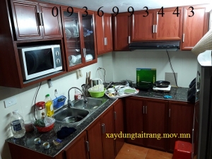 mẫu tủ bếp nhôm vân gỗ chữ L