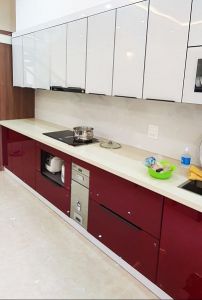 tủ bếp nhôm cánh kính tràn viền
