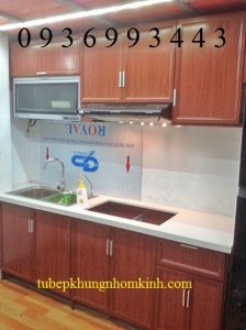 mẫu tủ bếp nhôm vân gỗ chữ I